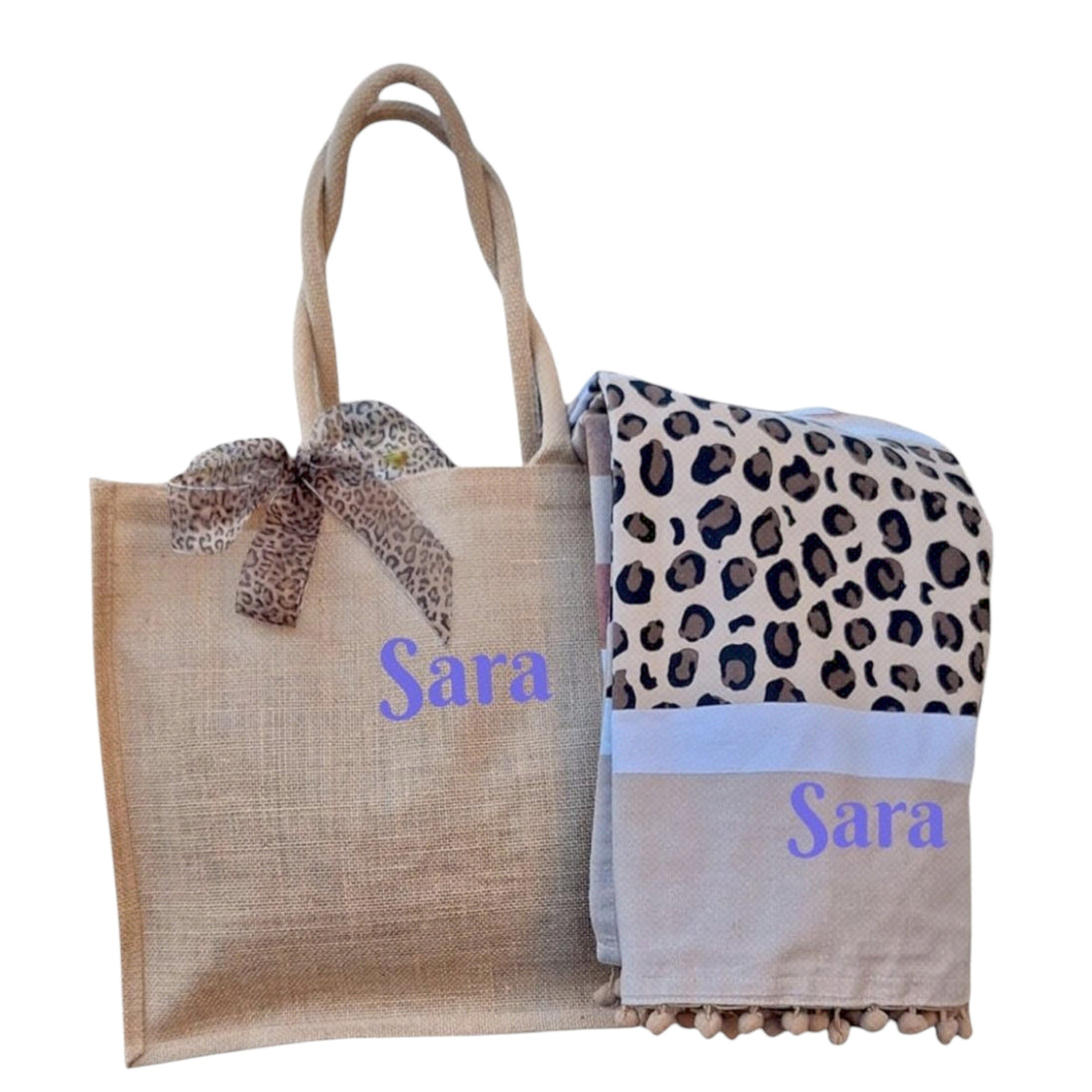 Borsa In Juta e Telo Mare Ricamate. Set spiaggia idea regalo maestre, compleanno, festa della mamma