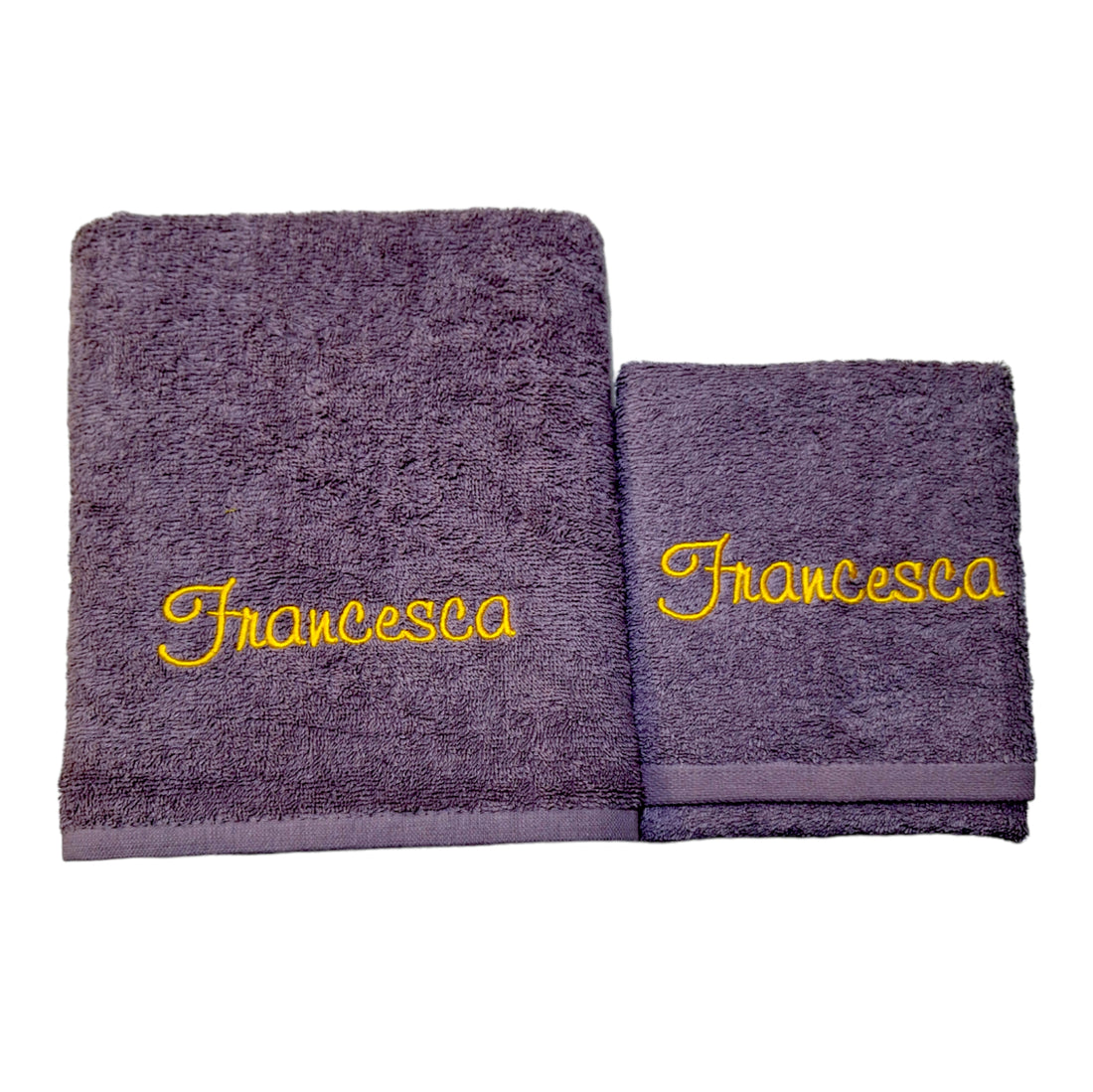 Asciugamani personalizzati con nome ricamato. Set asciugamani bagno viso e ospite in 100% spugna di cotone