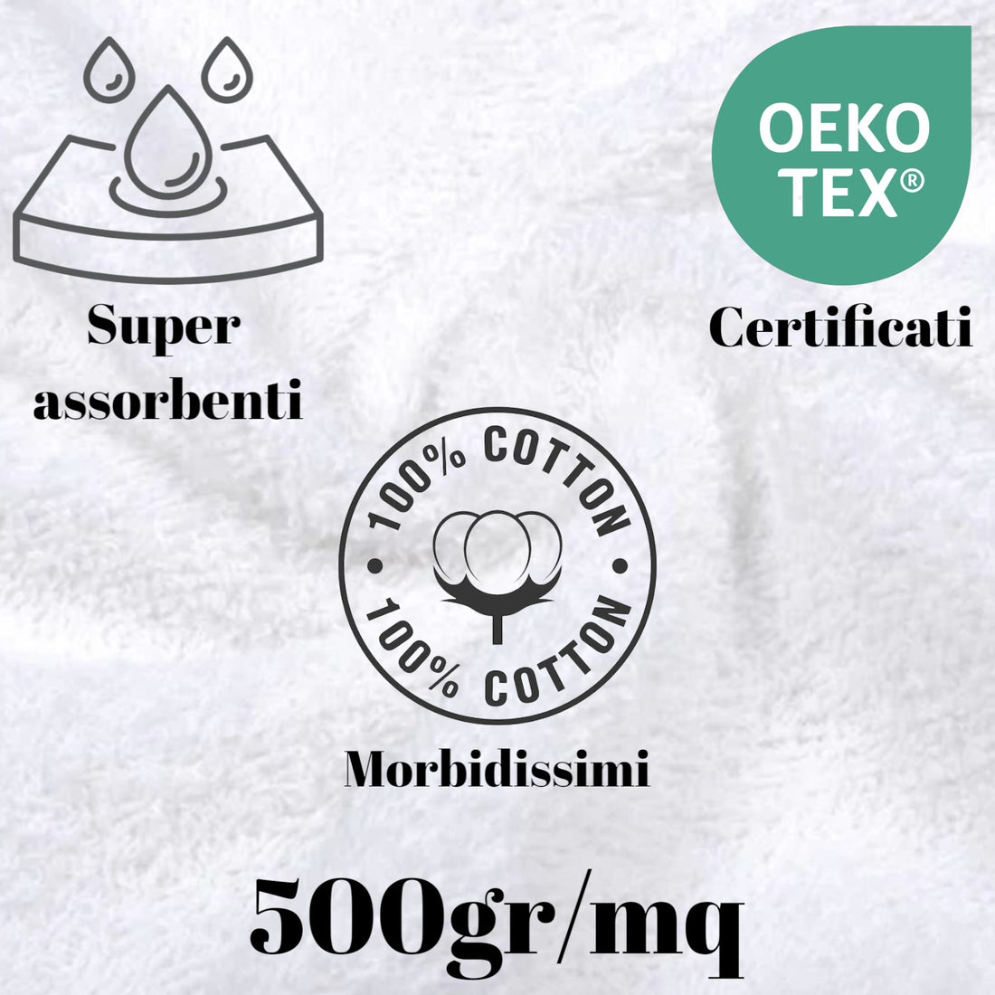 Telo doccia personalizzato. Telo bianco in spugna di cotone 500Gsm. Morbidissimo e Super Assorbente