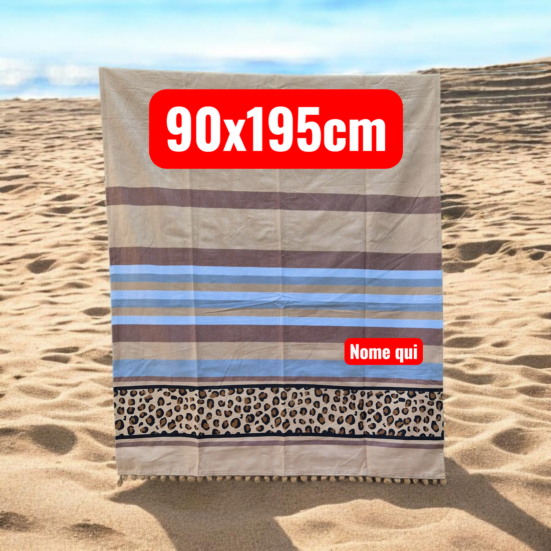 Fouta animalier Personalizzata. Telo mare grande 90x195cm in cotone. Asciugamano da spiaggia maculato idea regalo.