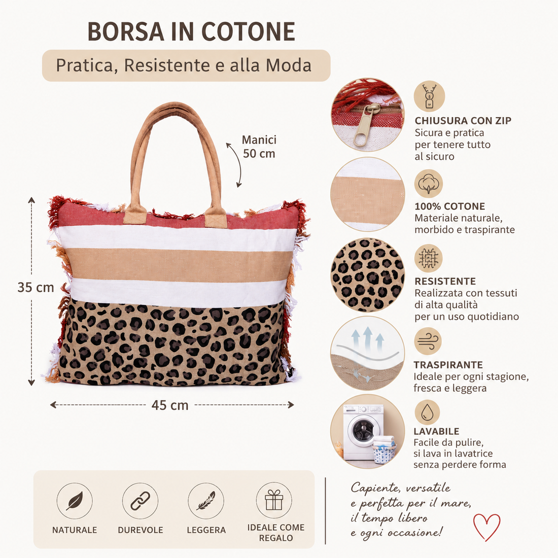 Borsa con telo mare personalizzabile con ricamo. Idea regalo per donna. Animalier